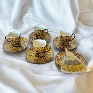 Vintage Thai Black and Gold Porcelain Tea Set